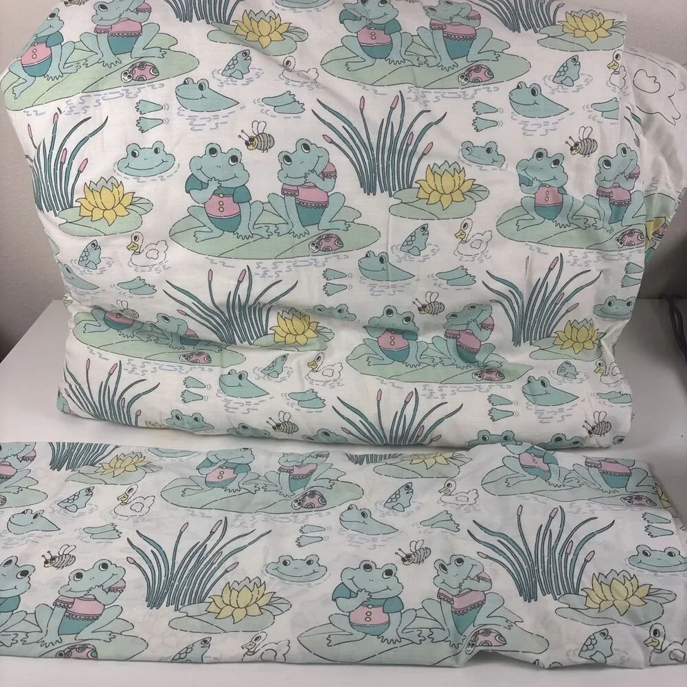 Vtg Debenhams Frog Lily Pad Twin Duvet + Pillowcase Child Kid Bedding RARE READ